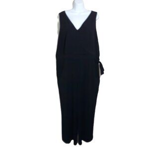 Loft Black Jersey Knit Faux Wrap V-Neck Wide Leg Sleeveless Jumpsuit 18